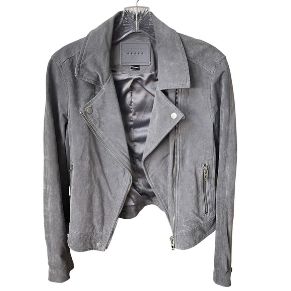 BLANKNYC Suede Leather Moto Jacket Gray Small Biker Boho Western Cool Girl - Picture 1 of 16